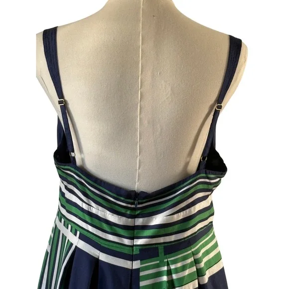 Guess Jeans Dress Womens Size 13 Blue Green White Stripe Sleeveless V Neck Silk - Picture 6 of 11